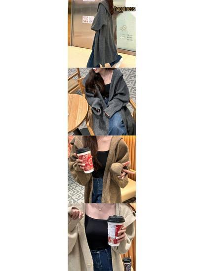 Korean Oversized Hooded Knit Cardigan - Long, Thick, Over-the-Knee Sweater for Autumn/Winter