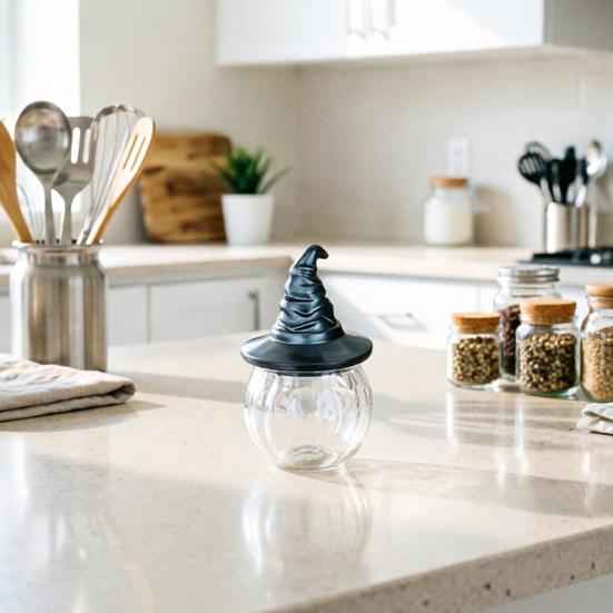 Spice Storage Jar Moisture Proof Glass Spice Jars with Witch Hat/Owl Lids Sealed Dry Foods Containers Decorative Kitchen Storage Jars