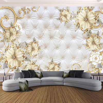 Flower Wallpaper Golden Flowers Diamond Jewelry Wall Murals Modern European Style Mural Home Decor
