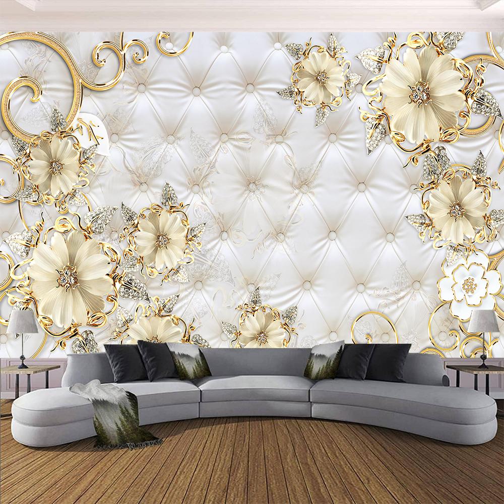 

Цветочные обои Золотые цветы Алмазные украшения Настенные росписи Современный европейский стиль Фреска Домашний декор 300 cm(W) x 200 cm(H)