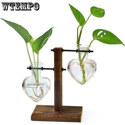 2 szt. Wazon w kształcie żarówki Terrarium na rośliny Drewniany stojak Doniczka hydroponiczna Szklana żarówka Metalowy obrotowy uchwyt Retro Rośliny powietrzne Rośliny wodne
