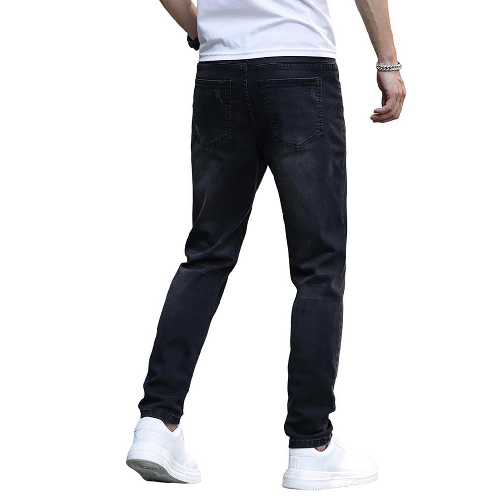 Men's Casual Small Straight Jeans Pants Fashion Wide Leg Pants Solid Color Jeans