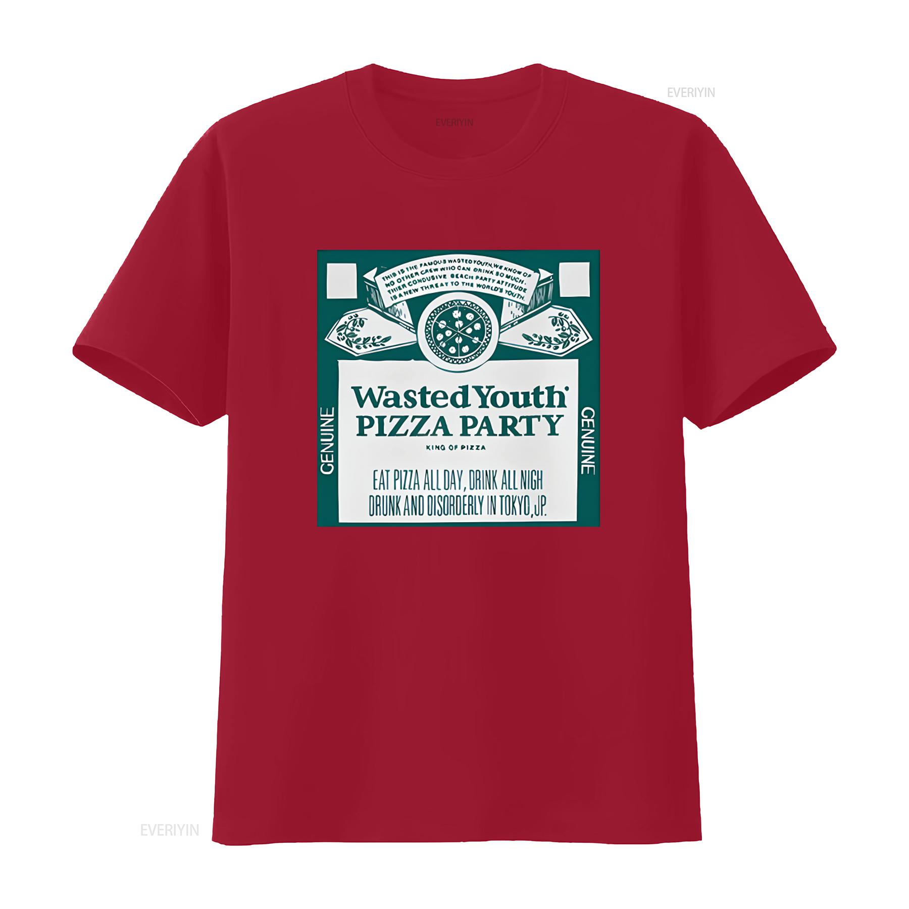 

Wasted Youth Pizza Party T Shirt Eat All Day Drink Night Genuine Design for US Market vintage Washed Versatile Slightly Soft S