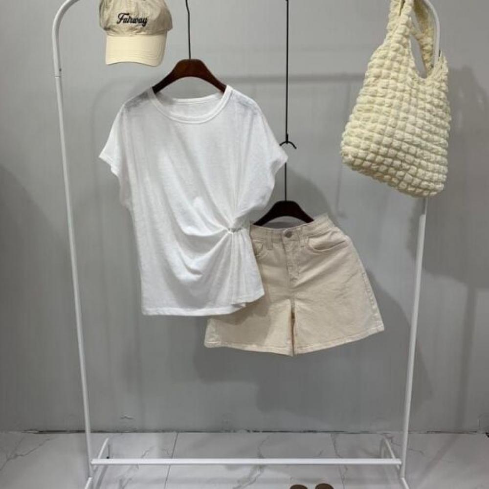 C S In The Room Peony TwiST Round neCk Cap Sleeve T ShirT 3Color