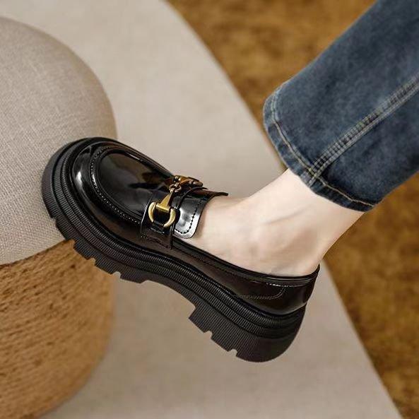 2025Autumn New Korean Style Loafers for Women, Round Toe Rubber Casual Slip-On Deep Mouth Low-Top Fashion Single Shoes