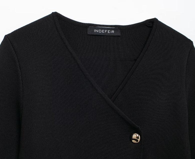 Asymmetrical Button Knit Cardigan: Trendy European and American Women's Fashion.