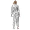 Damski Błyszczący Kombinezon Body Metaliczny Kombinezon Długi Rękaw Kołnierzyk Klapowy Wysoka Talia Kostium na Imprezę Halloweenową