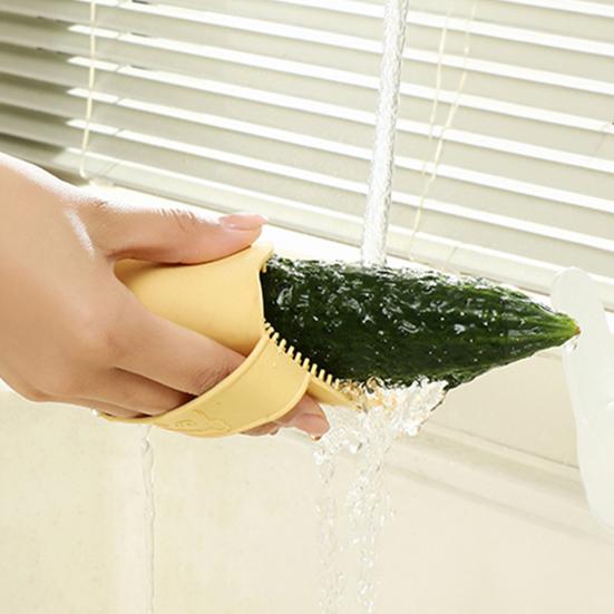 Cleaning Brush Food Grade Silicone Soft Bristles Multi-purpose Fruit Scrubber with Scraper Hanging Hole Easy Cleaning Kitchen Tool