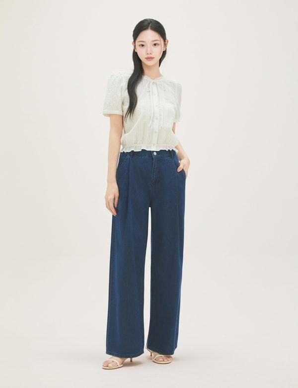Roem Back Elastic Wide Denim Pants Rmtjg26G14