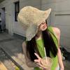Women Summer Handwoven Rainbow Straw Hat Korean Fashion Wide Brim Breathable Cap for Beach Travel Sun Coverage