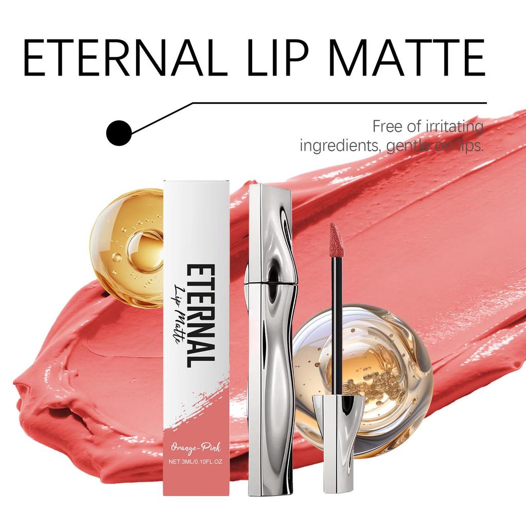 Long-lasting Matte Lip Gloss, Orange-Pink: Easy Application, Smooth Shine, Non-transfer, Non-greasy, Perfect for Daily Makeup.