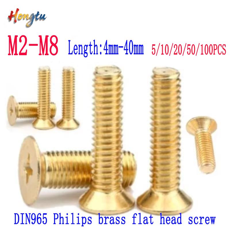 Brass Flat/Countersunk Head Machine Screws M2-M8 (5-100PCS)