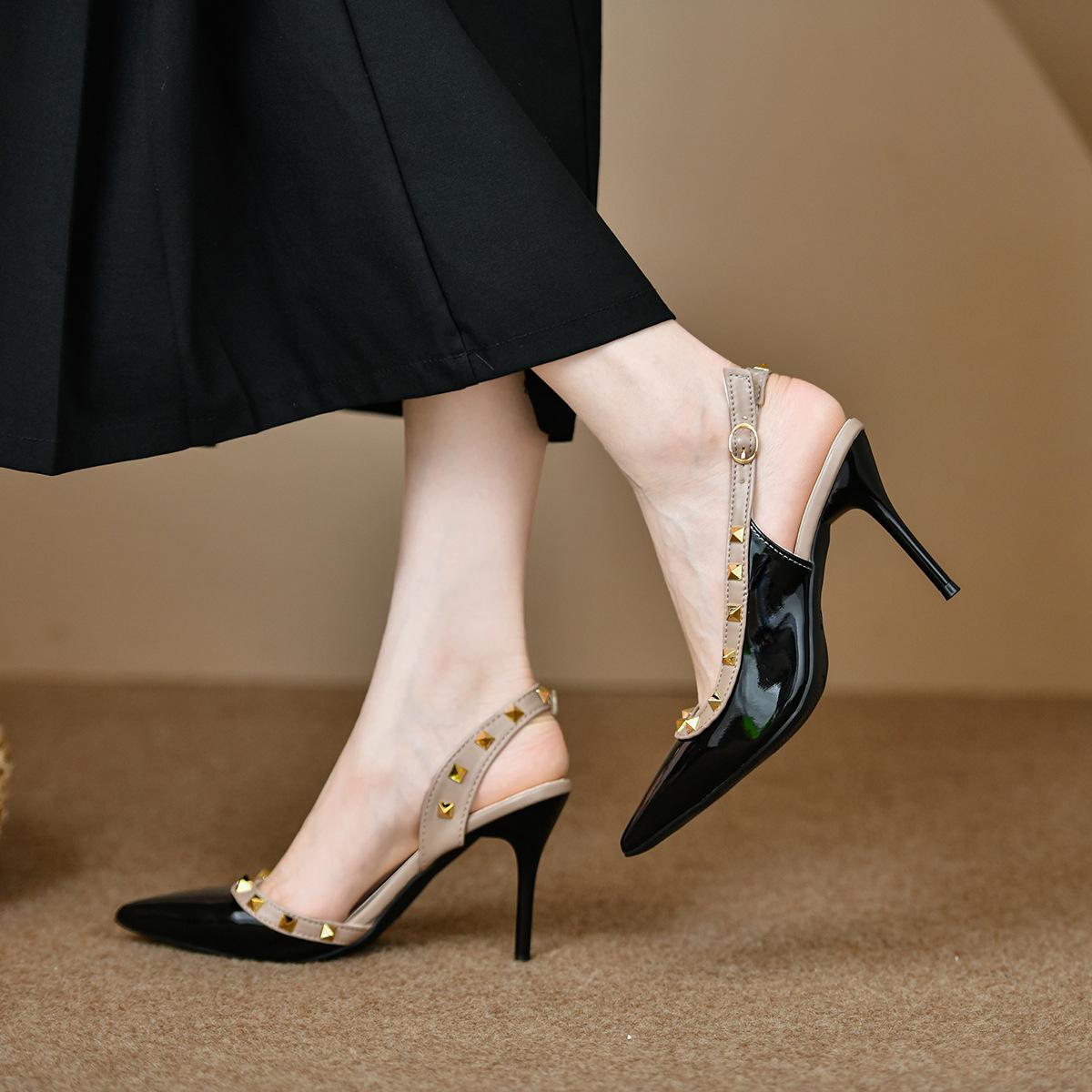 

Туфли-лодочки на тонком каблуке с заклепками, женские, новые, летние, простые, темпераментные, с сумкой на носке, сандалии 40