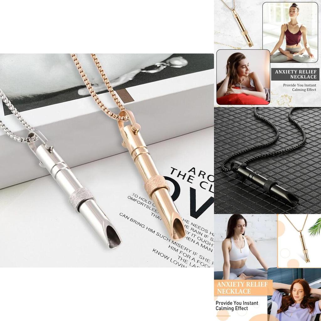 Stainless Steel Meditation Mindfulness Pendant Breath Control Whistle Long Necklace
