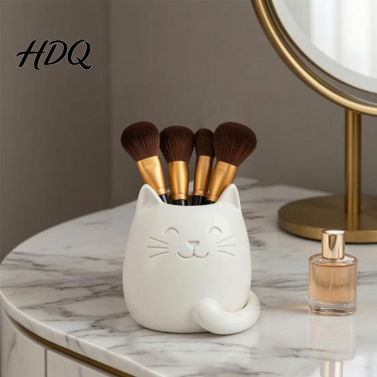 Odorless Pen Container Holder Cartoon Cat Shape Desk Organizer Smooth Surface Decorative