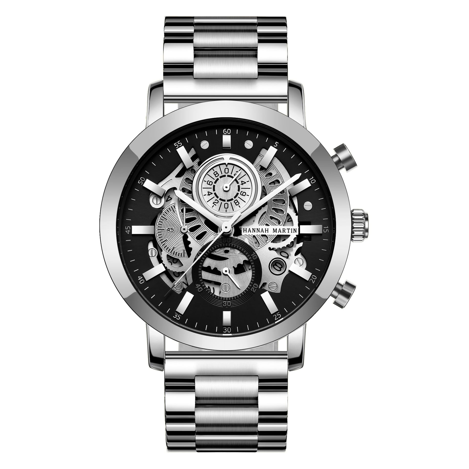 

Men s Multi-Function Calendar Watch, Non-Mechanical, Black Gold, Waterproof, Trendy, Steel Band, for Students (1094YY Silver Face Silver Link)