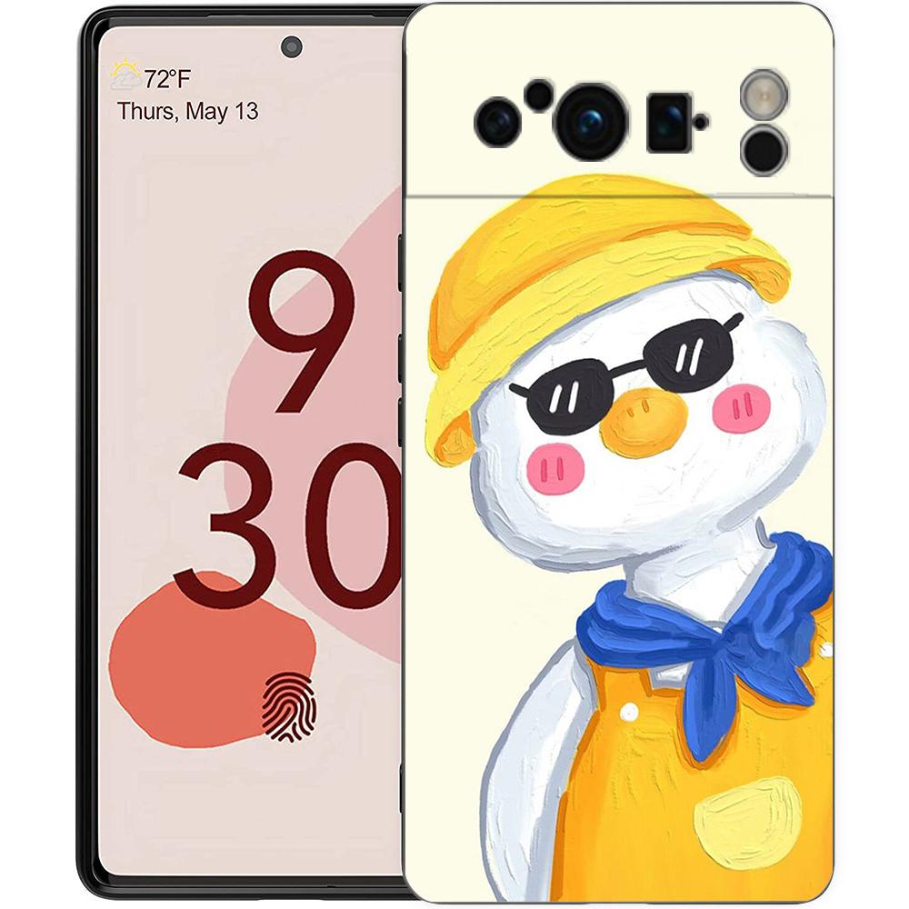 Phone Case For Google Pixel 8 7 6 Pro 8A 7A 6A TPU Shell Soft Silicone Shockproof Black Cover Cartoon Duck Goose Game Pixel 6