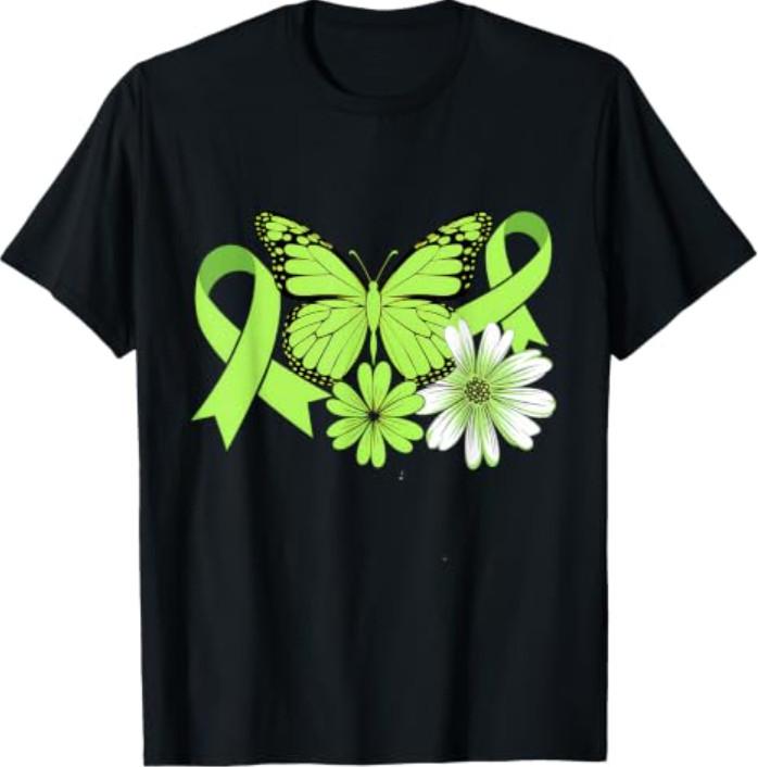 Lymphoma Cancer Awareness Month Green Ribbon Butterfly T-Shirt