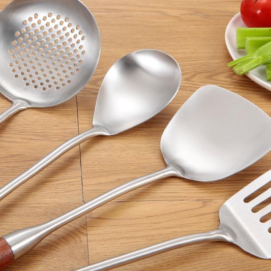 Yousheng Cooking Utensils Non-stick Anti-slip 304 Stainless Steel Food Slotted Turner Soup Ladle for Bakery