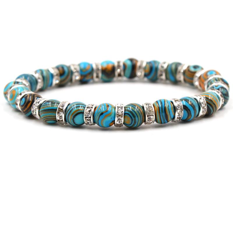 Fashion Malachite Beads Bracelet 8mm Natural Stone Peacock Malachite Beaded Handmade Bracelet Bangles Jewelry Women Men