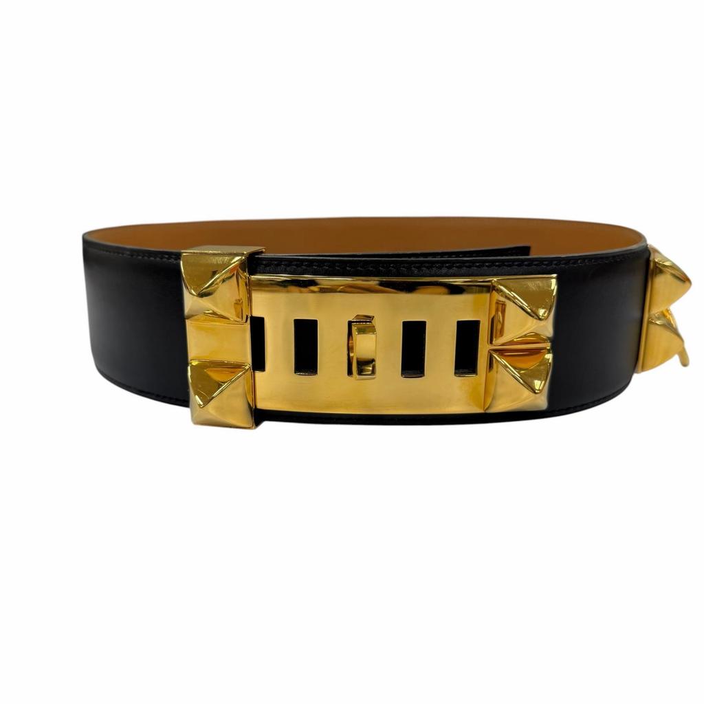 Great HERMES belt Collier de Chien 50 leather black leather Women Used