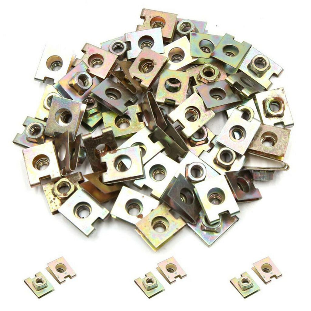 10x Copper Tone Metal Spring U-Type Plate Nut Speed Clips For Car Panel Defense