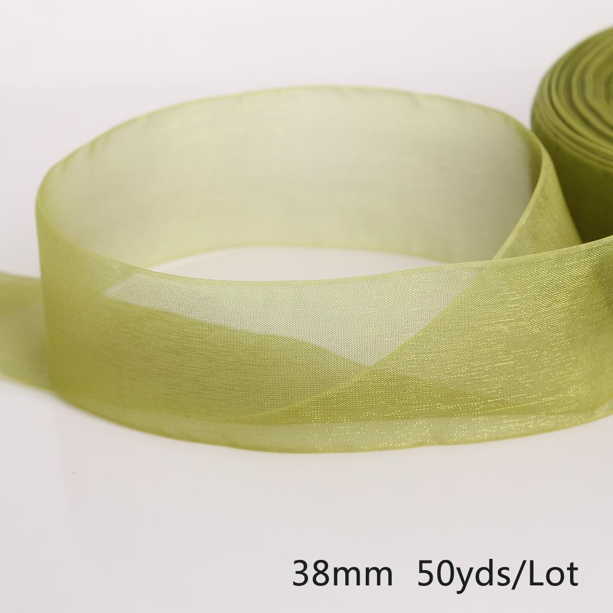 

50 ярдов/рулон, лента из ткани органзы, подарочная упаковка 38 мм для украшения вечеринки, свадьбы своими руками оливковое зеленый