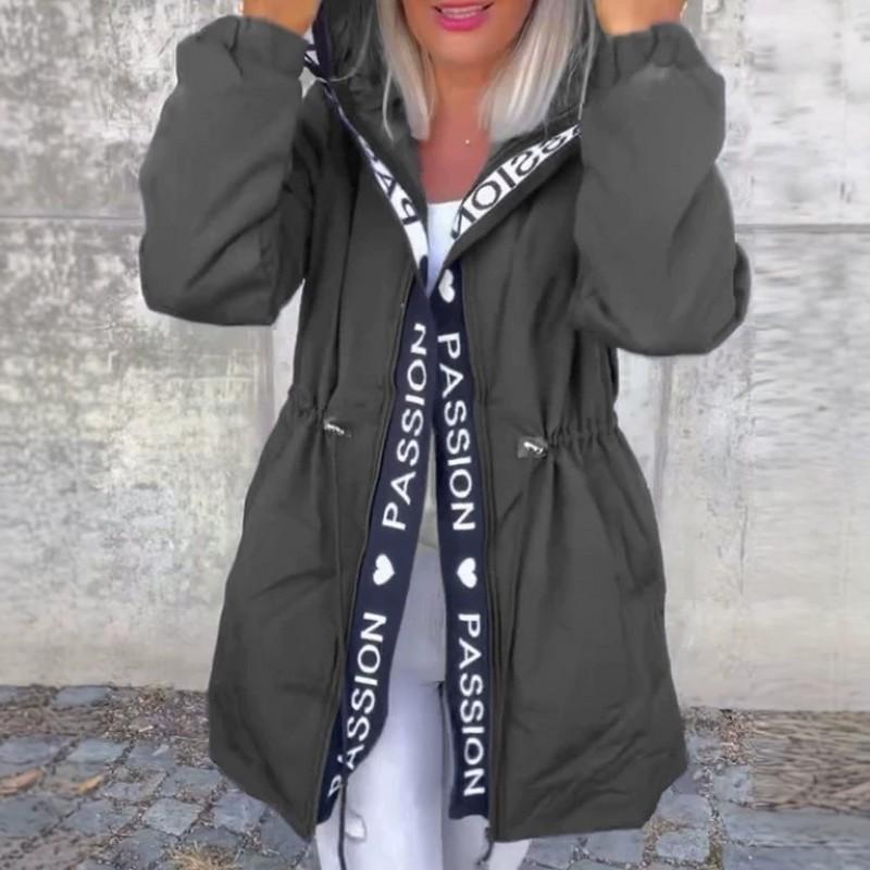 Womens Winter Casual Hooded Zip-Up Letter Print Cotton Puffer Coat With Pockets