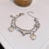 Korean Styles Double Layer Heart Tassels Bracelet Sturdy Alloy Beaded Bangle for Women Hiphop Fashion Jewelry Gift