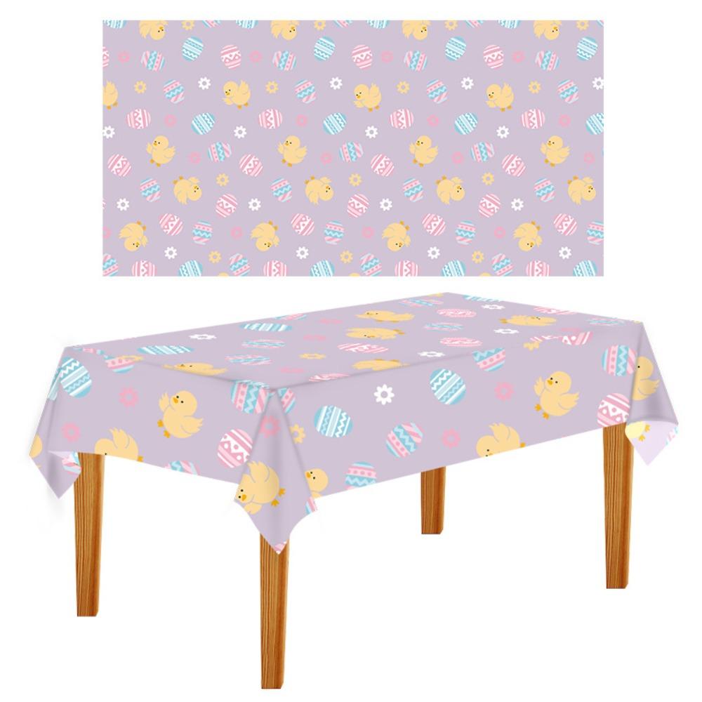

New Plastic Easter Tablecloth Rabbit 137*274cm Disposable Tablecloths Bronzing Table Cover Party Supplies