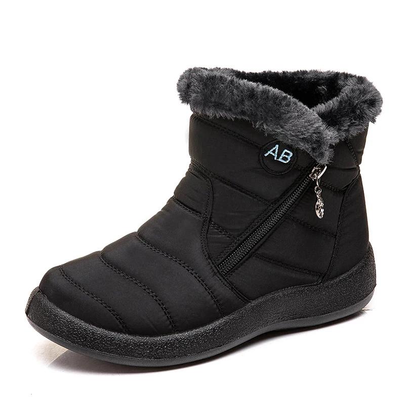 Mode Schnee Damenstiefel Bequeme Damenstiefel Wasserdichte Damenschuhe Reißverschluss Schuhe Frau Weiches Fell Damen Winterstiefel