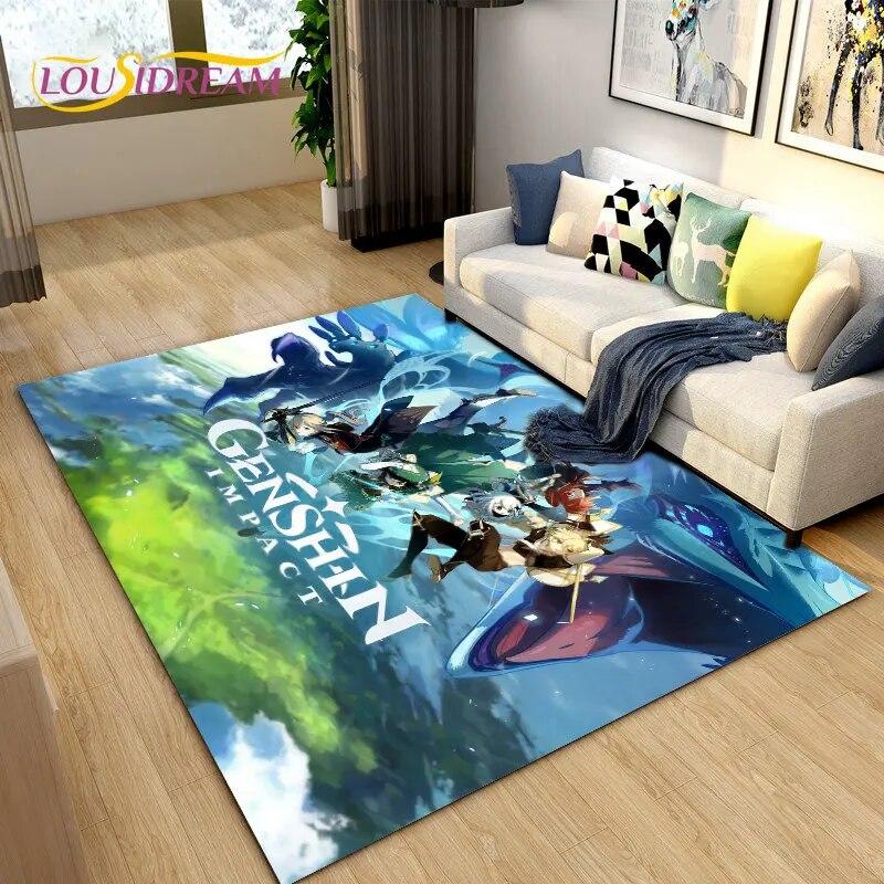 Genshin Impact Game Gamer Cartoon Area Rug,Carpet Rug for Living Room Bedroom Sofa Doormat Decoration, Kids Non-slip Floor Mat