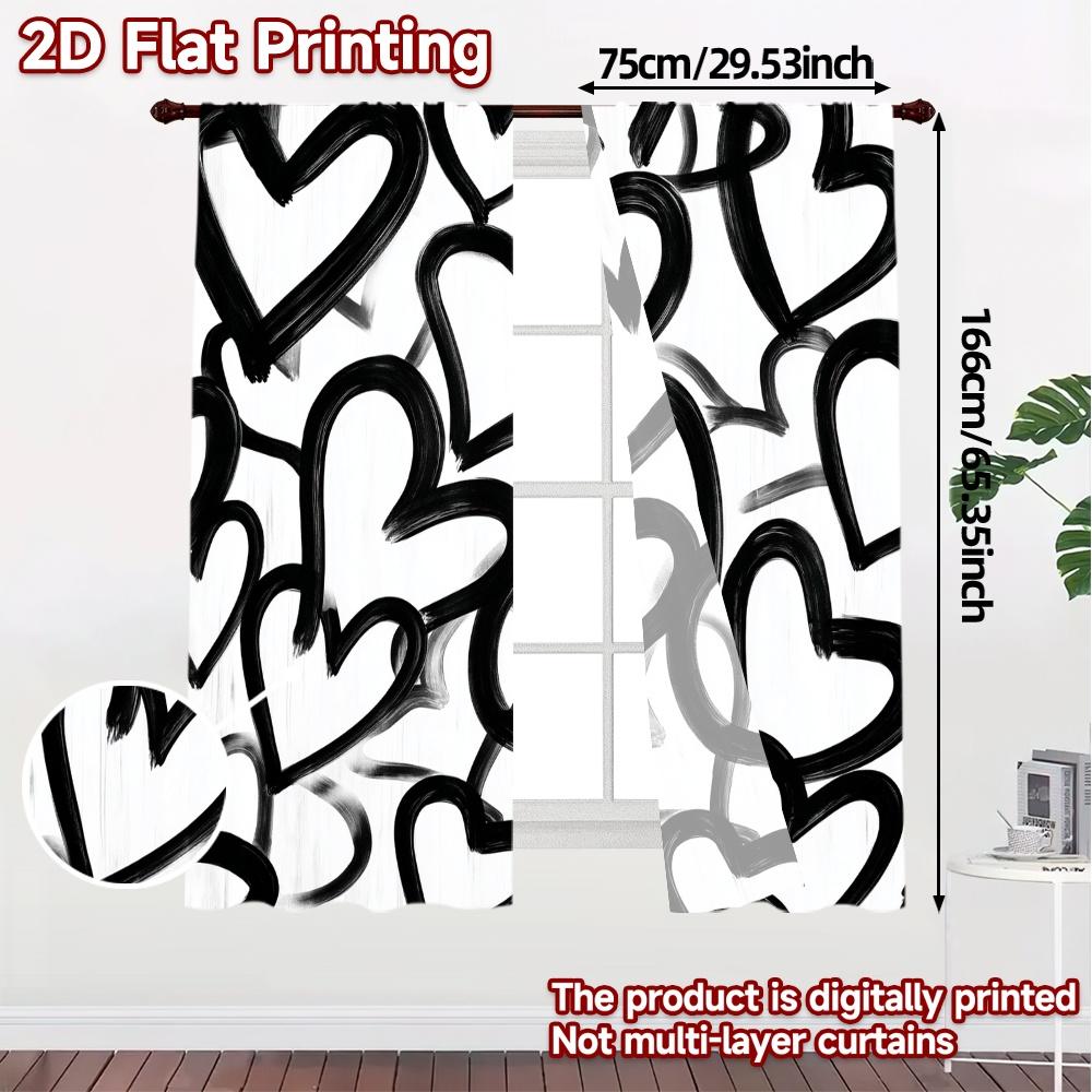 Minimalist Flat Printing Jit Curtains Without Rod Heart Whirl Chic Polyester Easy Install Room Set Of 2 Made
