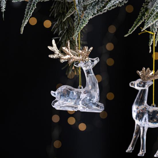 Christmas Tree Ornament Standing Deer Cup Butterflies Wing Design Sparkling Hanging Decoration Festive Holiday Season Home Decor