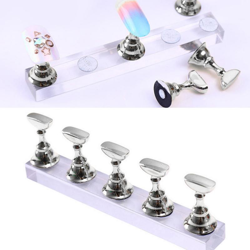 1Set False Nail Tips Practice Trainning Display Stand Holder Base Alloy Crystal Nail Art Polish Display Manicure Tools
