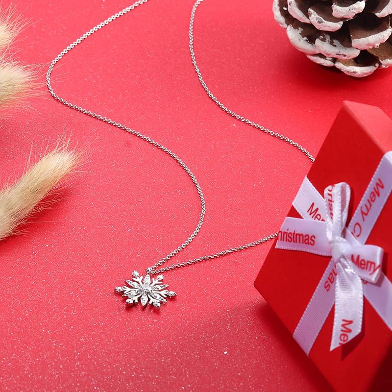 Huitan Simple Silver Color Snowflake Pendant Necklace for Women Versatile Party with Cubic Zirconia Elegant Christmas JewelryGood product