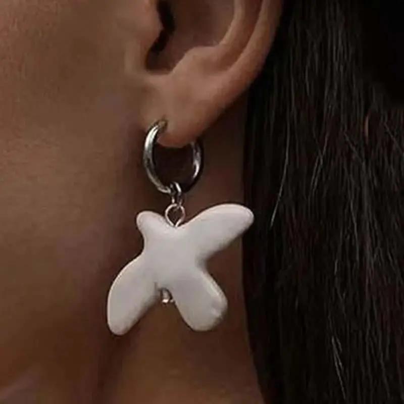 1pair Ceramic Earring  White Peace Dove   Earrings for Women Vintage Metal Geometric Round Ear Hoop Jewelry Gift