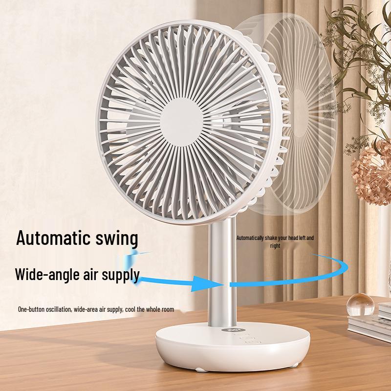 Compact Oscillating Desk Fan with 4000mAh Battery, USB Charging, Timer, Silent Operation - Ideal for Home or Office