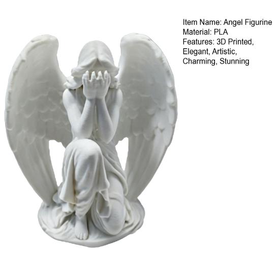 3D-printad ängelfigur, Liten hukande ängel Bordsdekoration, Vitvingad ängelskulptur för Hemträdgårdsdekoration