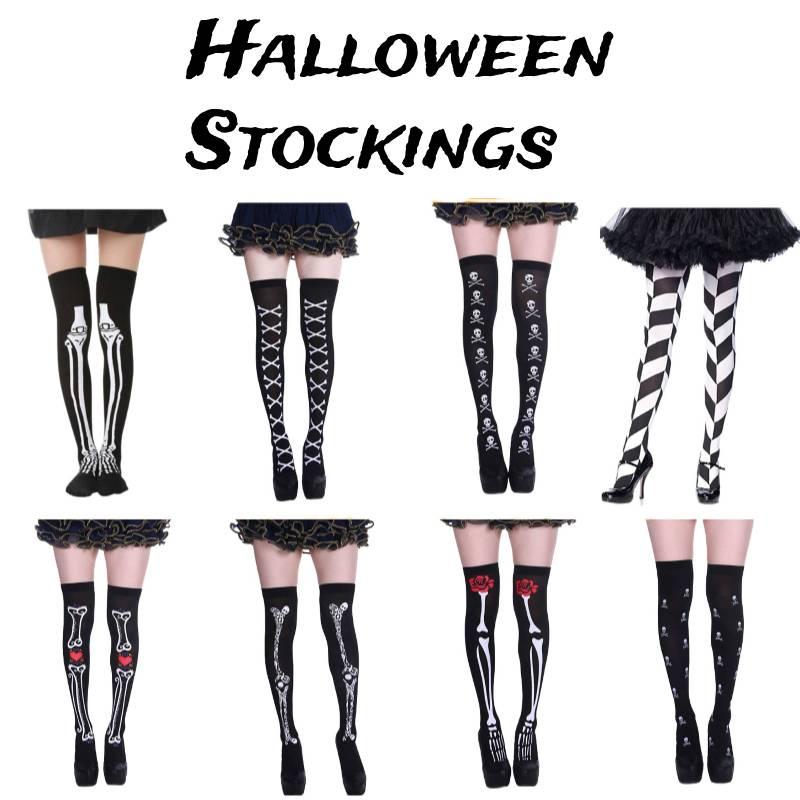 Skeleton Halloween Silk Stockings Woman Black Knee High Socks Ghost Props House