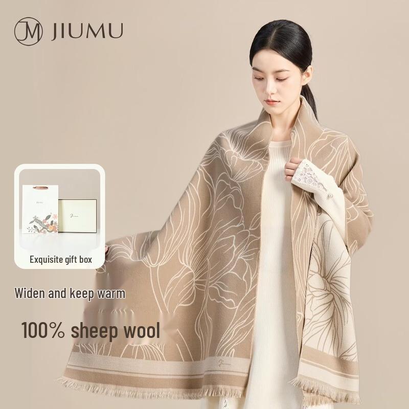 JIUMU Women's Wool Jacquard Shawl Scarf