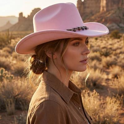 Decorative Chain Band Cowboy Hat Felt Wide Brim Hat New Fedora Hat  Travel Wear