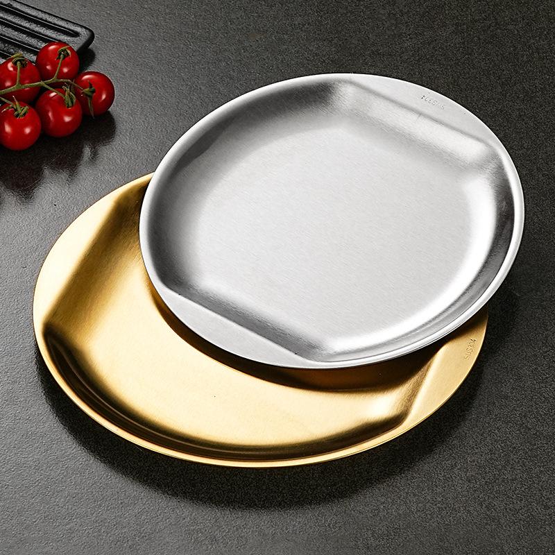 Breite Seite 304 Edelstahl-Essteller Snacks Western Food Steak Barbecue Tabletts Flache runde Hauptplatte Hotel Tischservice