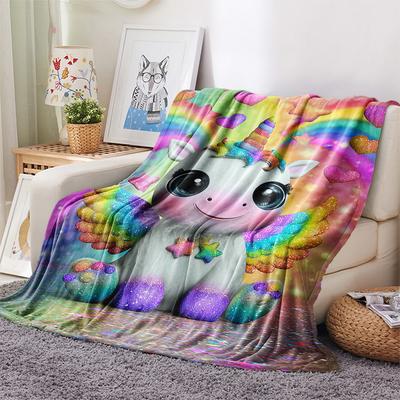 Unicorn Print Flannel Blanket, High Quality Comfortable for All Seasons, Home Decor, Warmth and Comfort, Perfect for Christmas Gifts
