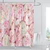 1Pcs Pink flower printing waterproof shower curtain,  Rose flowers wall bathroom decorative curtain with plastic hooks