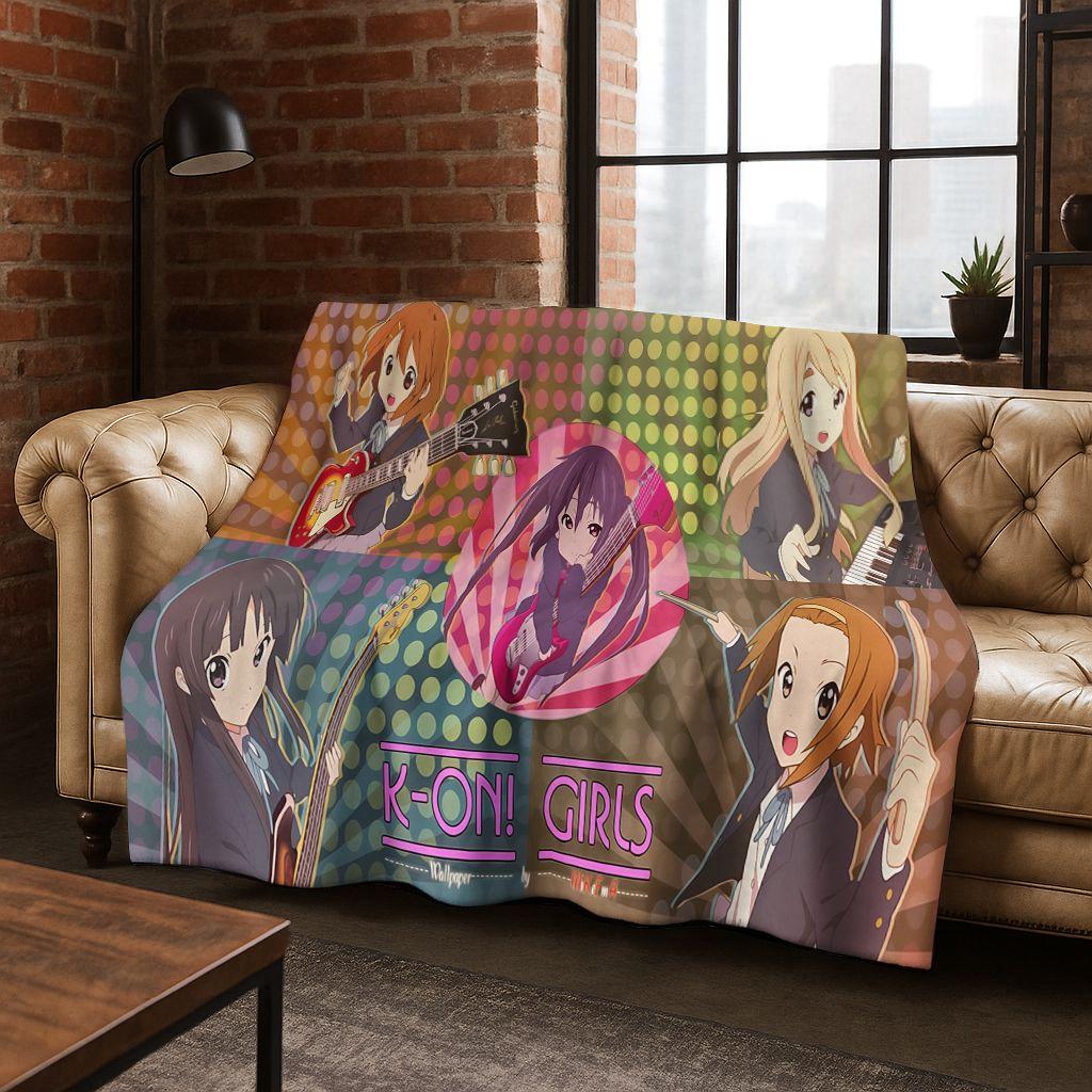 Anime K-ON Kawaii Girl Hirasawa Yui Music Cartoon Flannel Blanket,Cozy Soft Throw Blanket for Home Bedroom Bed Sofa Cover Kid