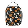 Pumpkin And Ghost Halloween Pattern Insulated Lunch Bag for Women Kids Portable Food Boxes Thermal Lunch Box Tote