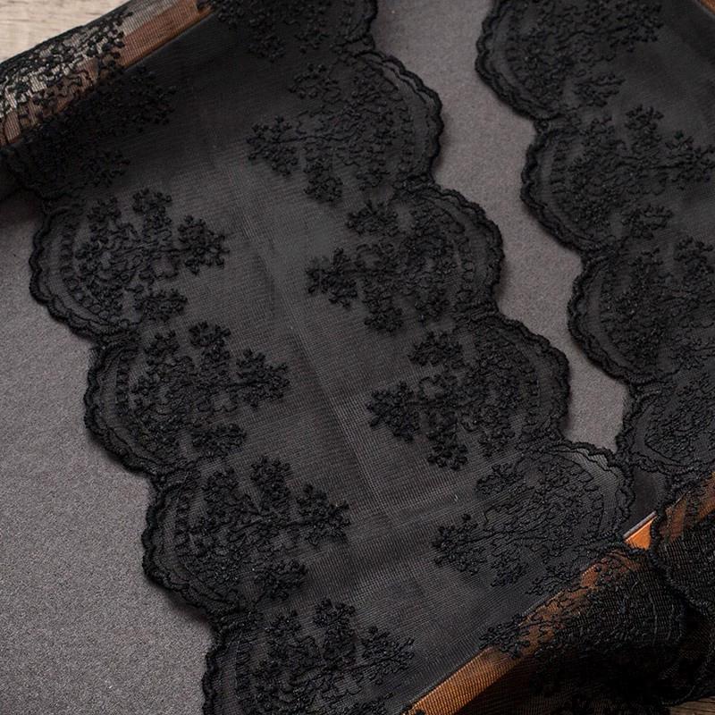 2Yards Embroidery Pink Black Tulle Lace Trim DIY Lingerie Sewing Mesh Lace Fabrics 16CM Wide