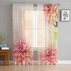Peony Flower Sheer Curtains for Living Room Modern Voile Curtain Bedroom Tulle Curtains Window Drapes Decor