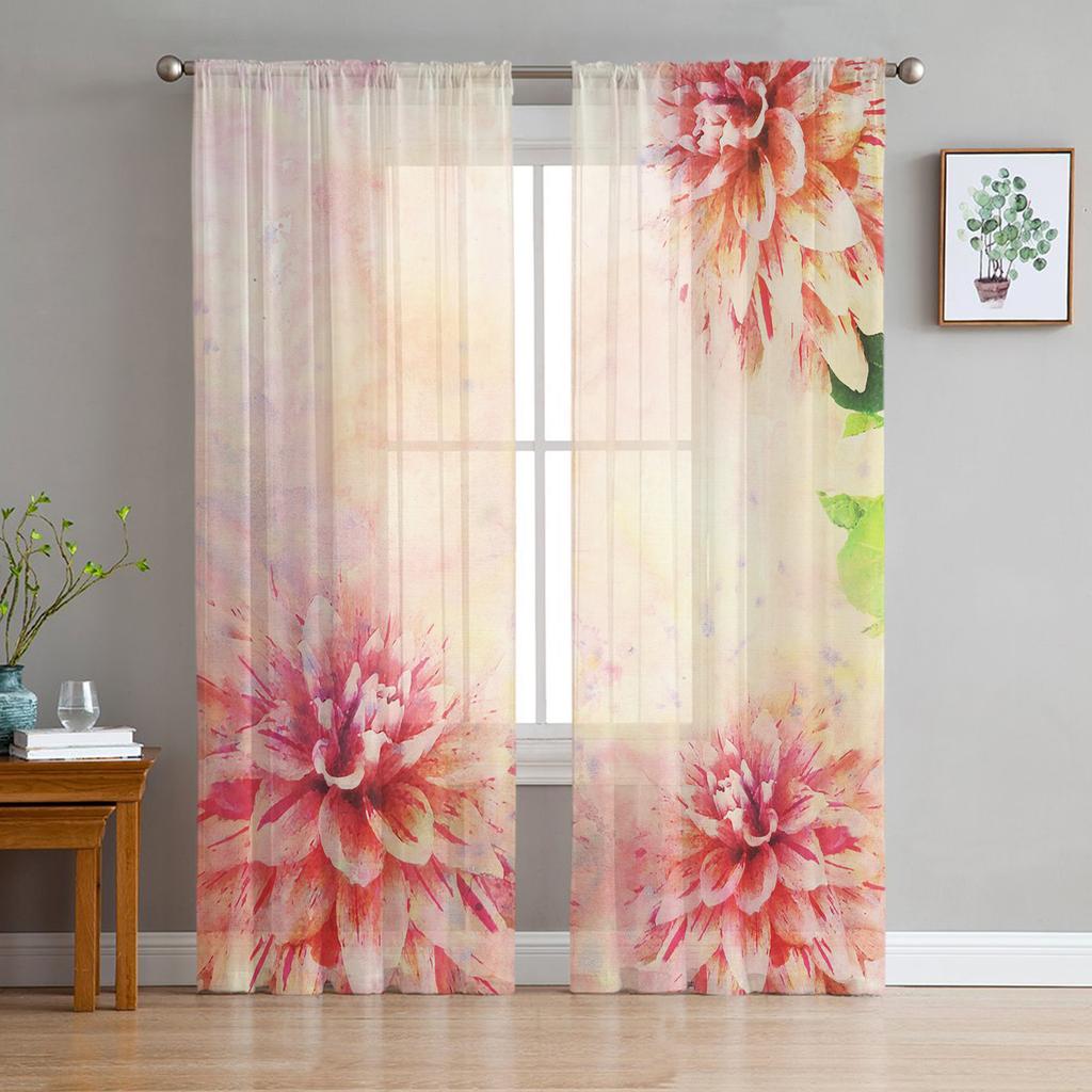 Peony Flower Sheer Curtains for Living Room Modern Voile Curtain Bedroom Tulle Curtains Window Drapes Decor